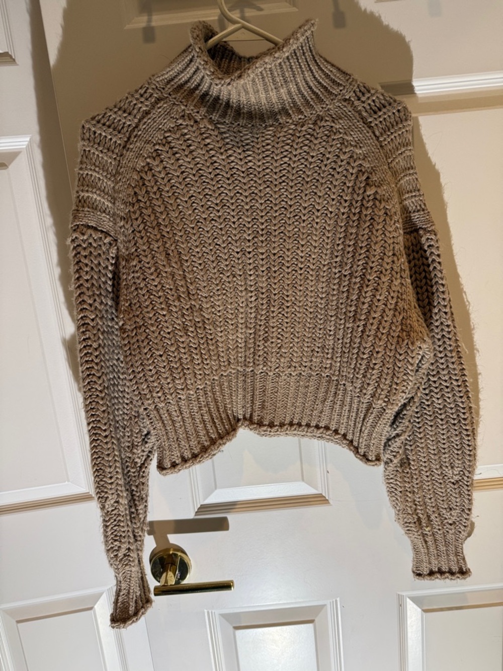 H&M Chunky Ribbed Cropped Turtleneck Sweater - Taupe